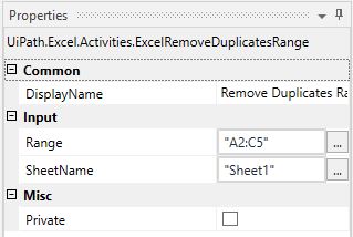 remove duplicate ranges from excel